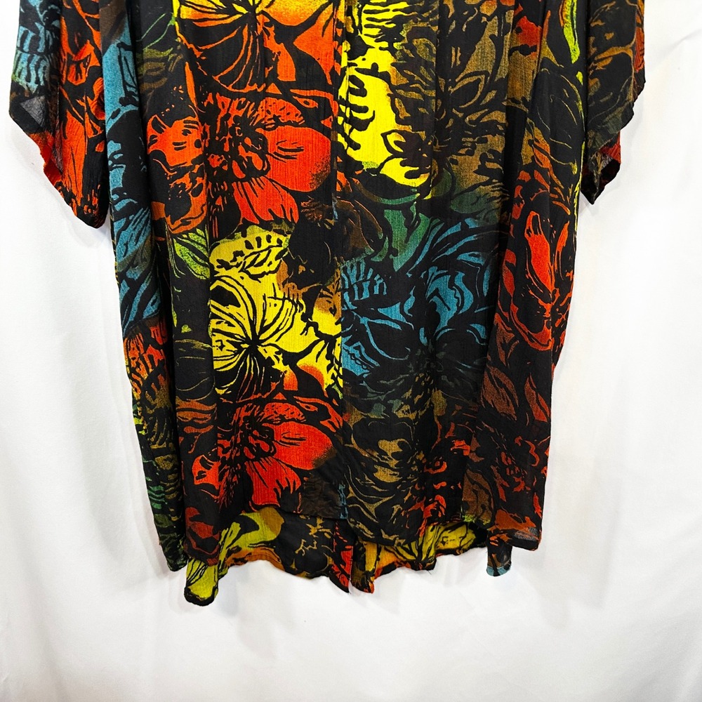 Roamans Plus Size 24W Top Black Floral V-Neck Button Front Short Sleeve Boho 654 - Picture 6 of 8